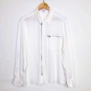 Reiss ivory zip button down shirt